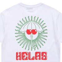 White Helas Ibiz T-Shirt with graphic design, casual fit, and classic crew neckline, made for comfortable everyday wear.
