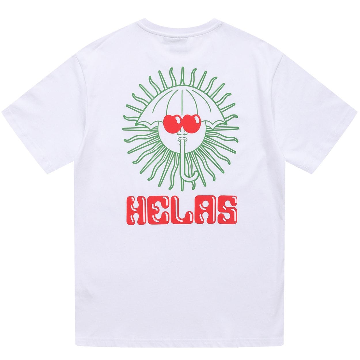 White Helas Ibiz T-Shirt with logo print, casual fit, soft fabric, short sleeves, and crew neckline.