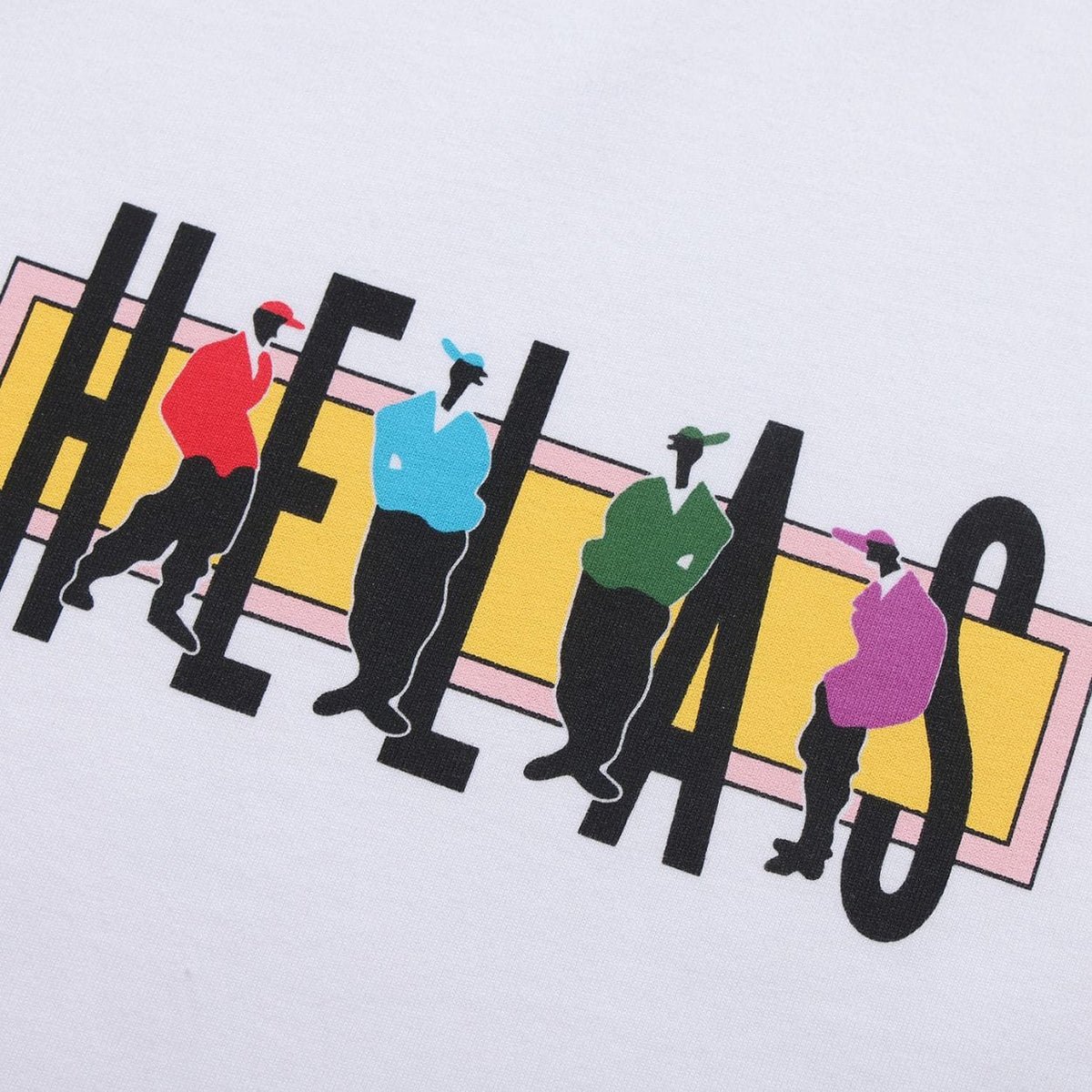 White Helas Jazzy T-Shirt with graphic print, casual fit, and round neckline, designed for comfortable everyday wear.