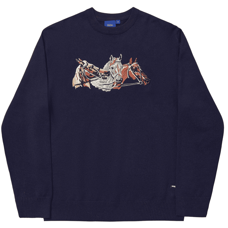 Helas Horses Knit Crewneck | Navy Blue - The Vines Supply Co