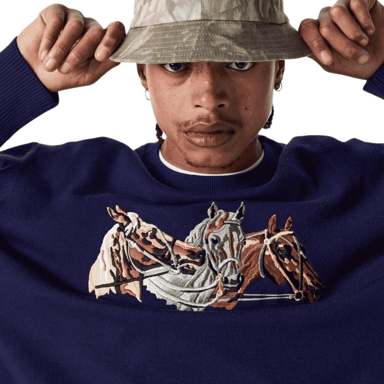 Helas Horses Knit Crewneck | Navy Blue - The Vines Supply Co