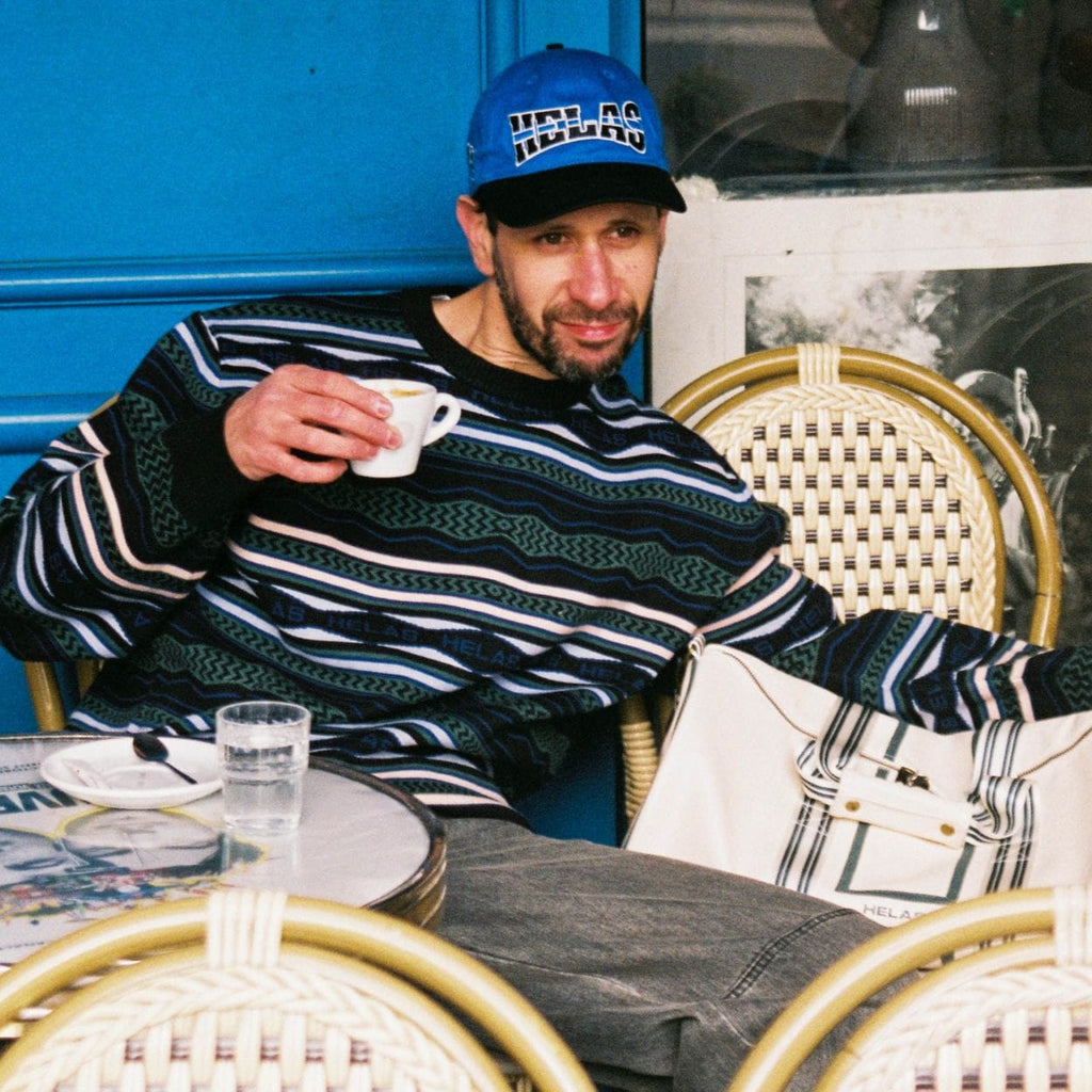 Black Helas Kool Knit Coogi Crewneck jumper with intricate knit pattern, casual style, and comfortable fit.