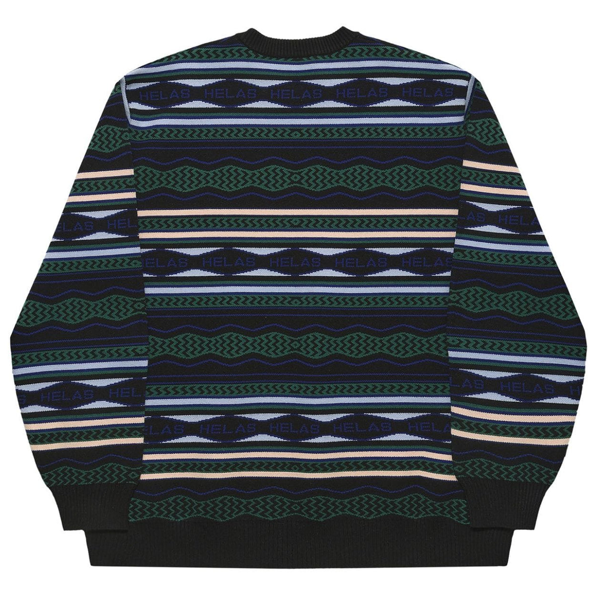 Black Helas Kool Knit Coogi crewneck jumper with intricate knit pattern and ribbed cuffs, showcasing the stylish casual design.