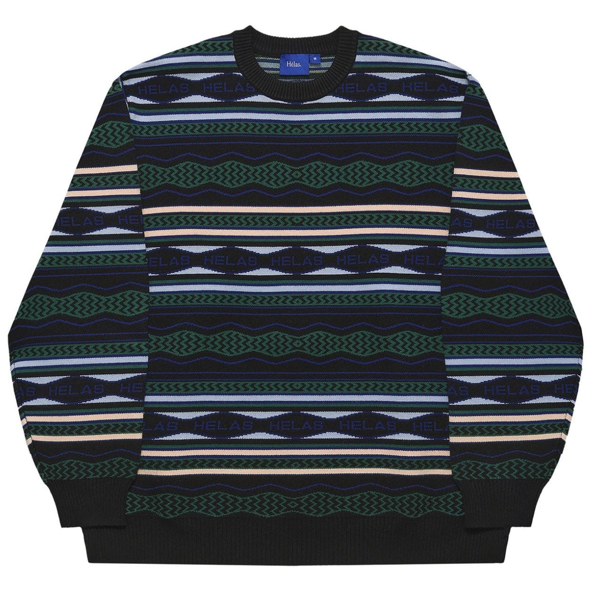 Helas Kool Knit Coogi Black crewneck jumper featuring a textured knit design and classic fit, casual streetwear style.