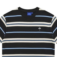 Black Helas Raye striped T-shirt with horizontal white and black stripes, casual fit, and crew neckline.