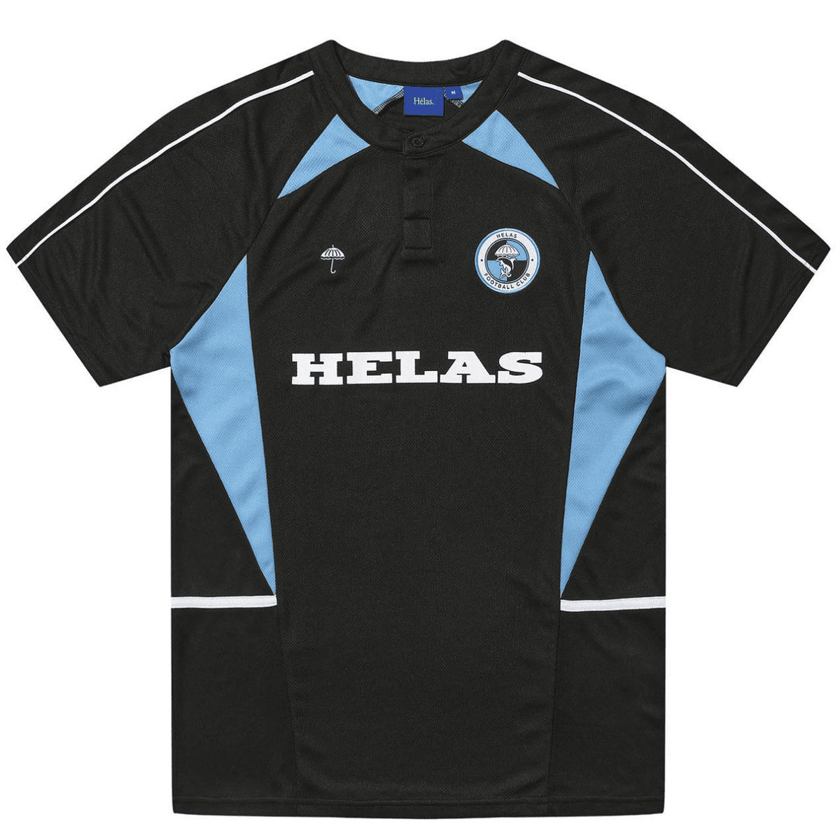 Helas Dolphin football jersey shirt in black and blue, featuring team logo and athletic design for sports fans