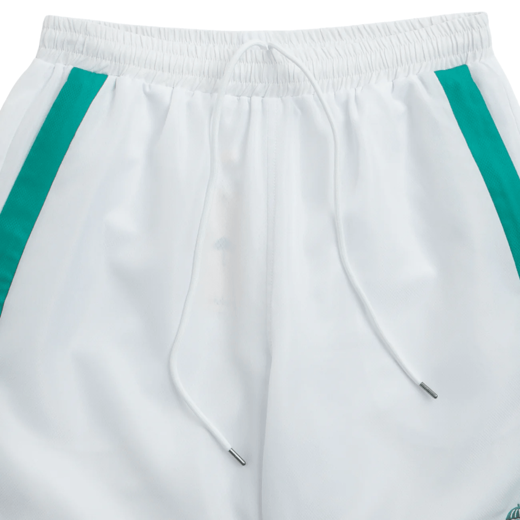 White Helas Facile Sport Shorts with elastic waistband and sporty design, perfect for active wear.