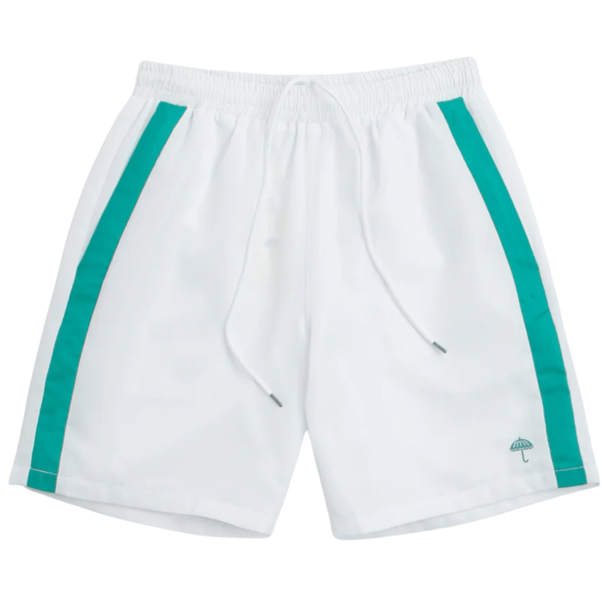 White Helas Facile Sport shorts displayed on a model, featuring a relaxed fit and athletic design.