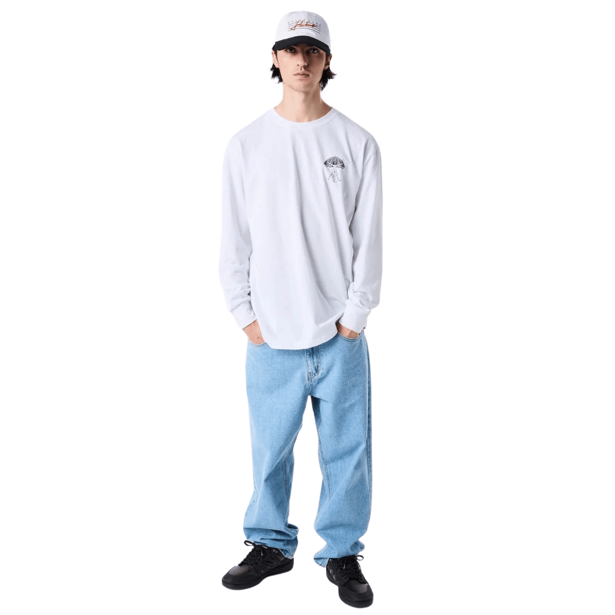 White Helas Vitruve long sleeve T-shirt with graphic logo on the front, casual fit, made from soft fabric.