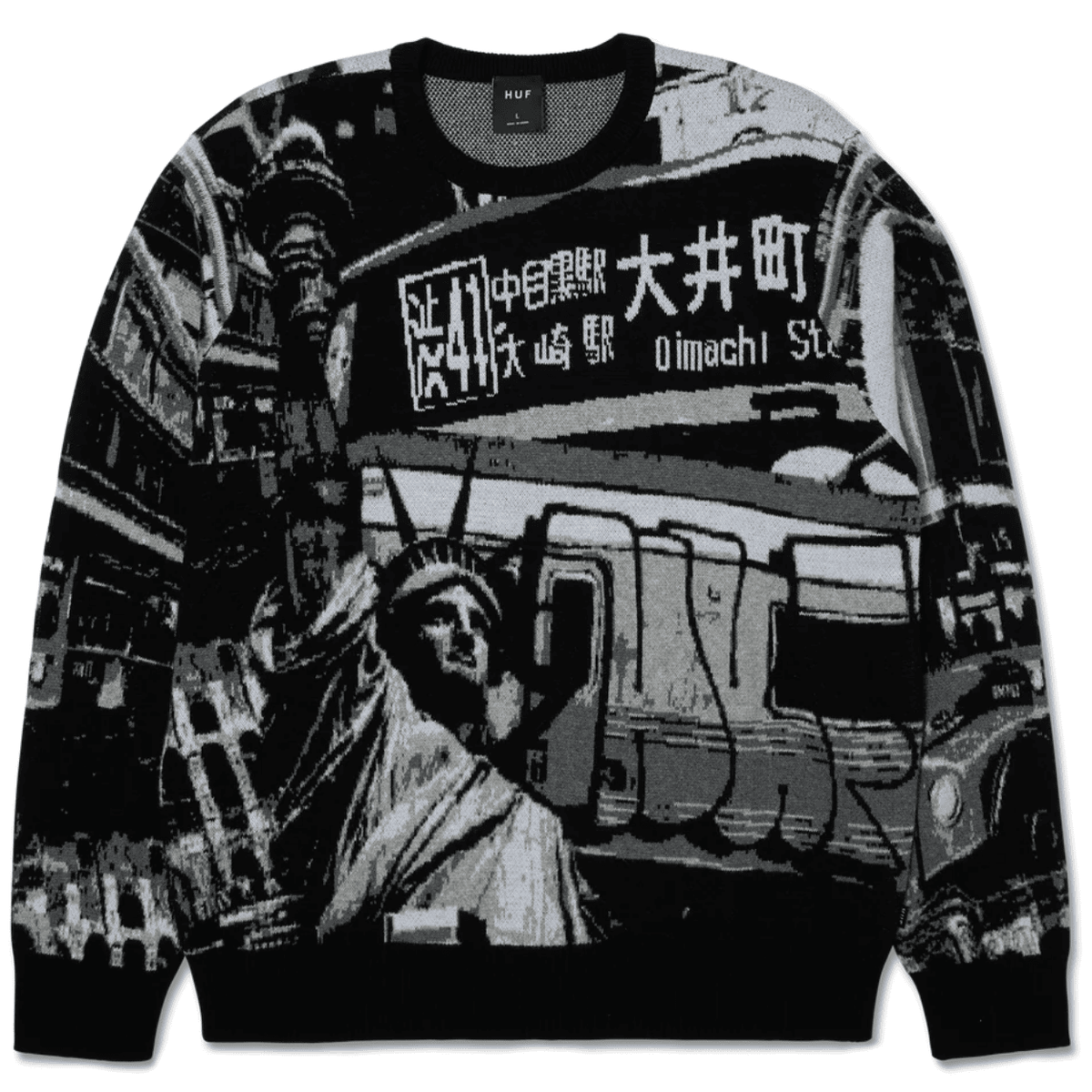 HUF Worldwide Commuter Crewneck Sweater | Black | The Vines Supply Co