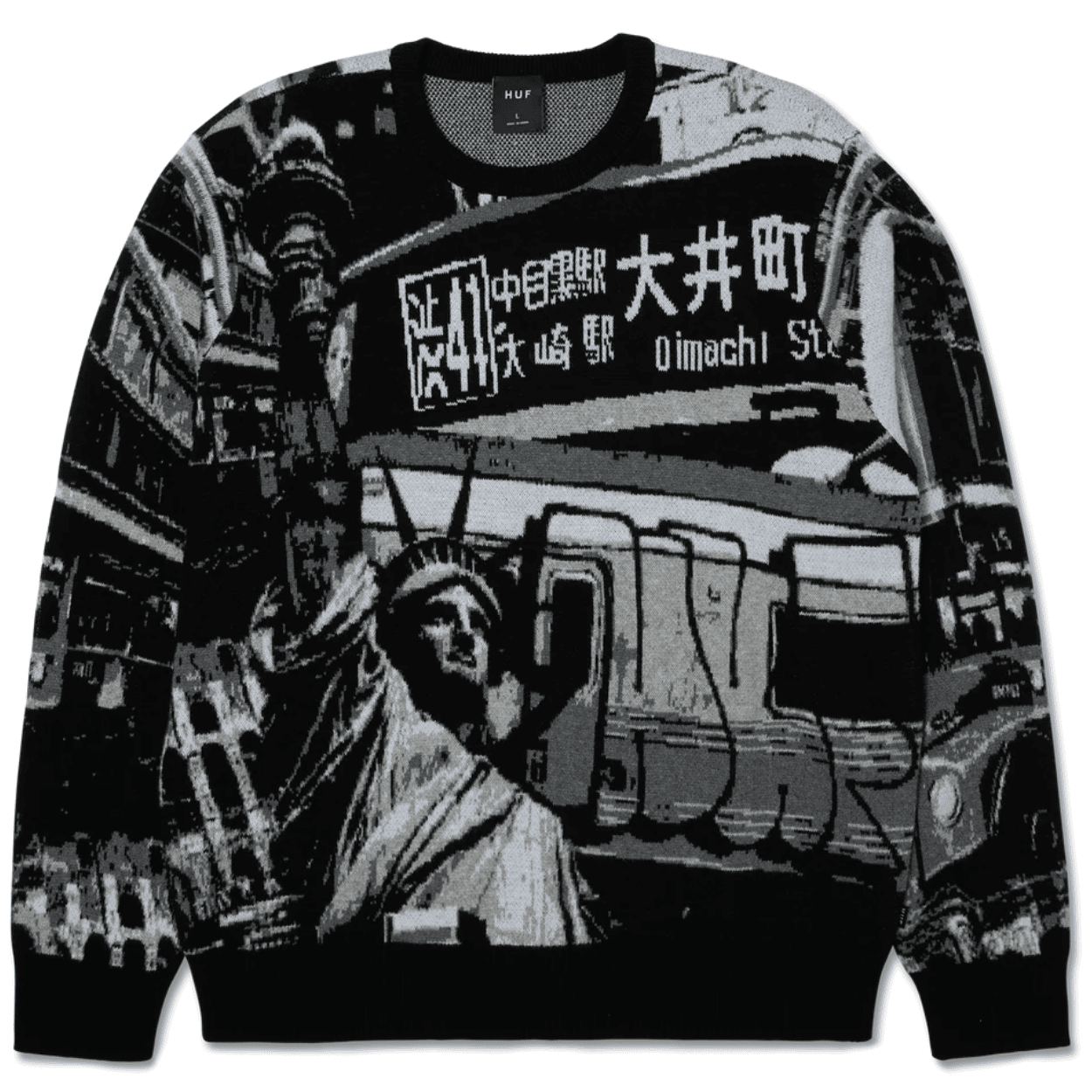 HUF Worldwide Commuter Crewneck Sweater | Black - The Vines Supply Co