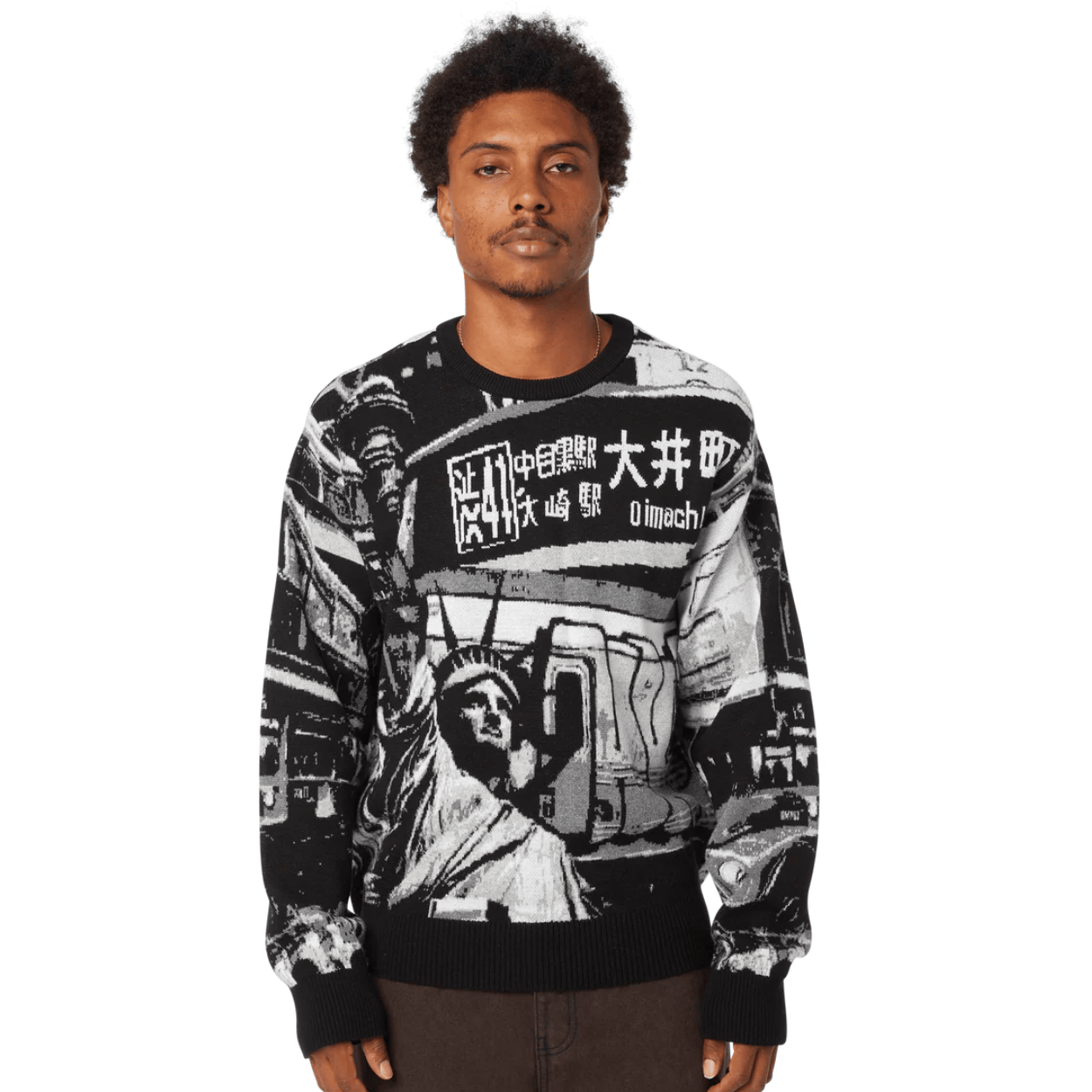 HUF Worldwide Commuter Crewneck Sweater | Black - The Vines Supply Co