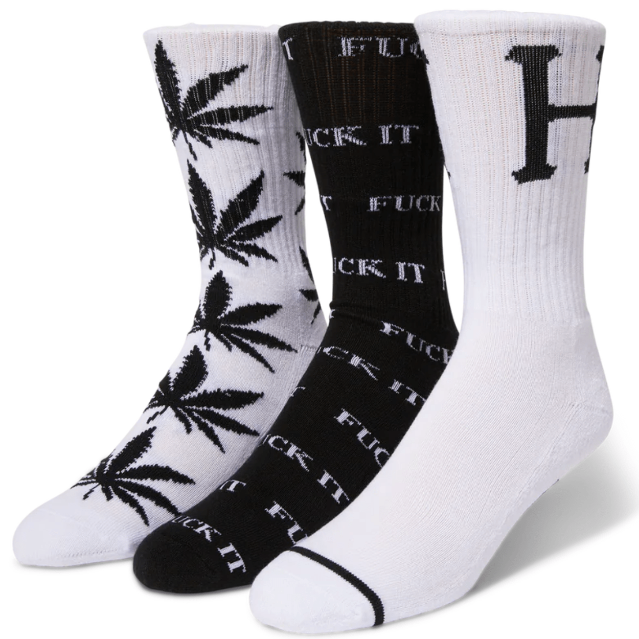 HUF Variety 3 Pack Socks | Black & White - The Vines Supply Co
