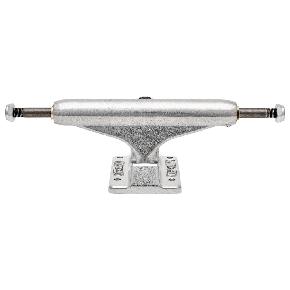 Silver Independent Hollow Forged Stage 11 skateboard trucks with polished finish, showcasing sturdy, lightweight truck design.