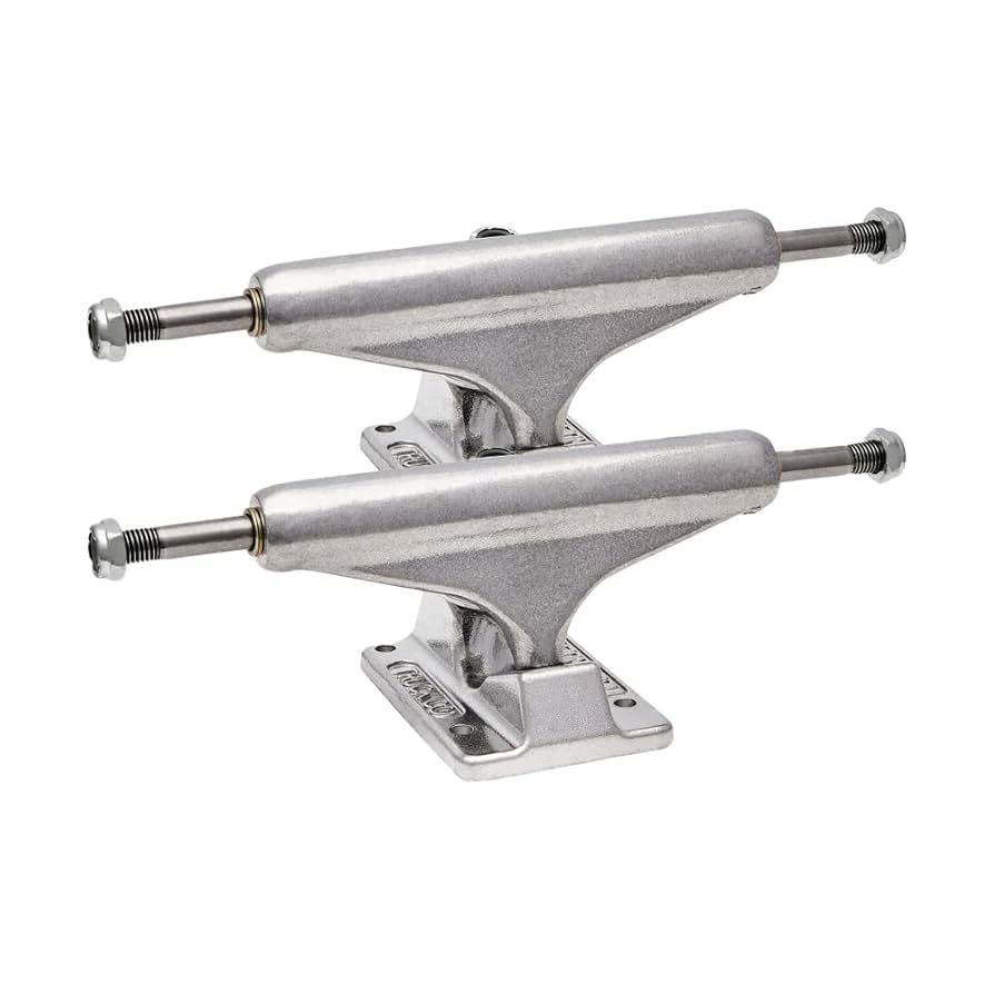 Silver Independent Stage 11 skateboard trucks with polished finish, showcasing their sturdy metal construction and sleek design.