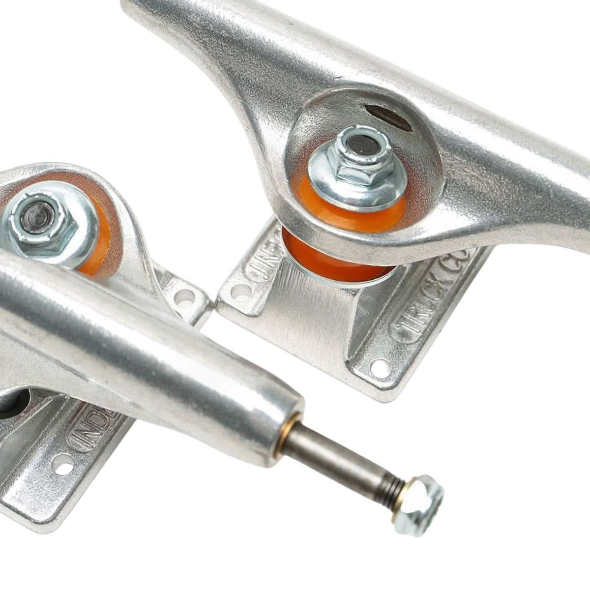 Silver Independent Stage 11 polished skateboard trucks with clean, durable design and polished finish for skateboard setup.