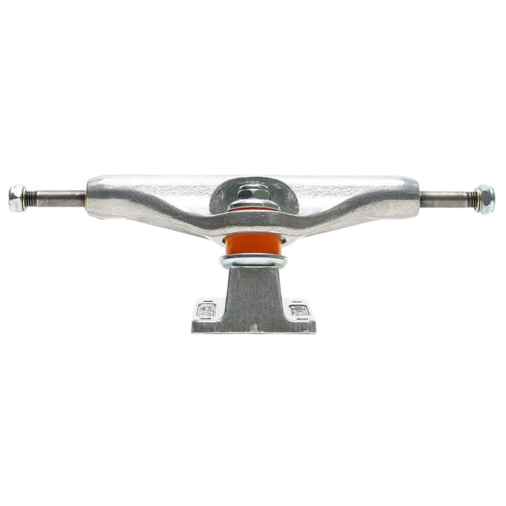 Silver Independent Stage 11 polished skateboard trucks with sleek, durable design for stability and performance.