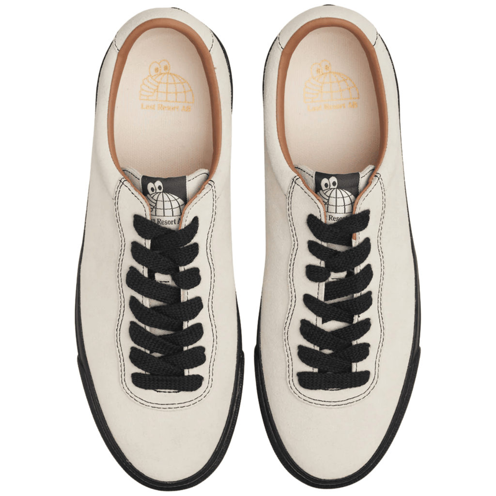 Last Resort AB VM001 suede lo skate shoes in white and black with classic design and skate shoe features.