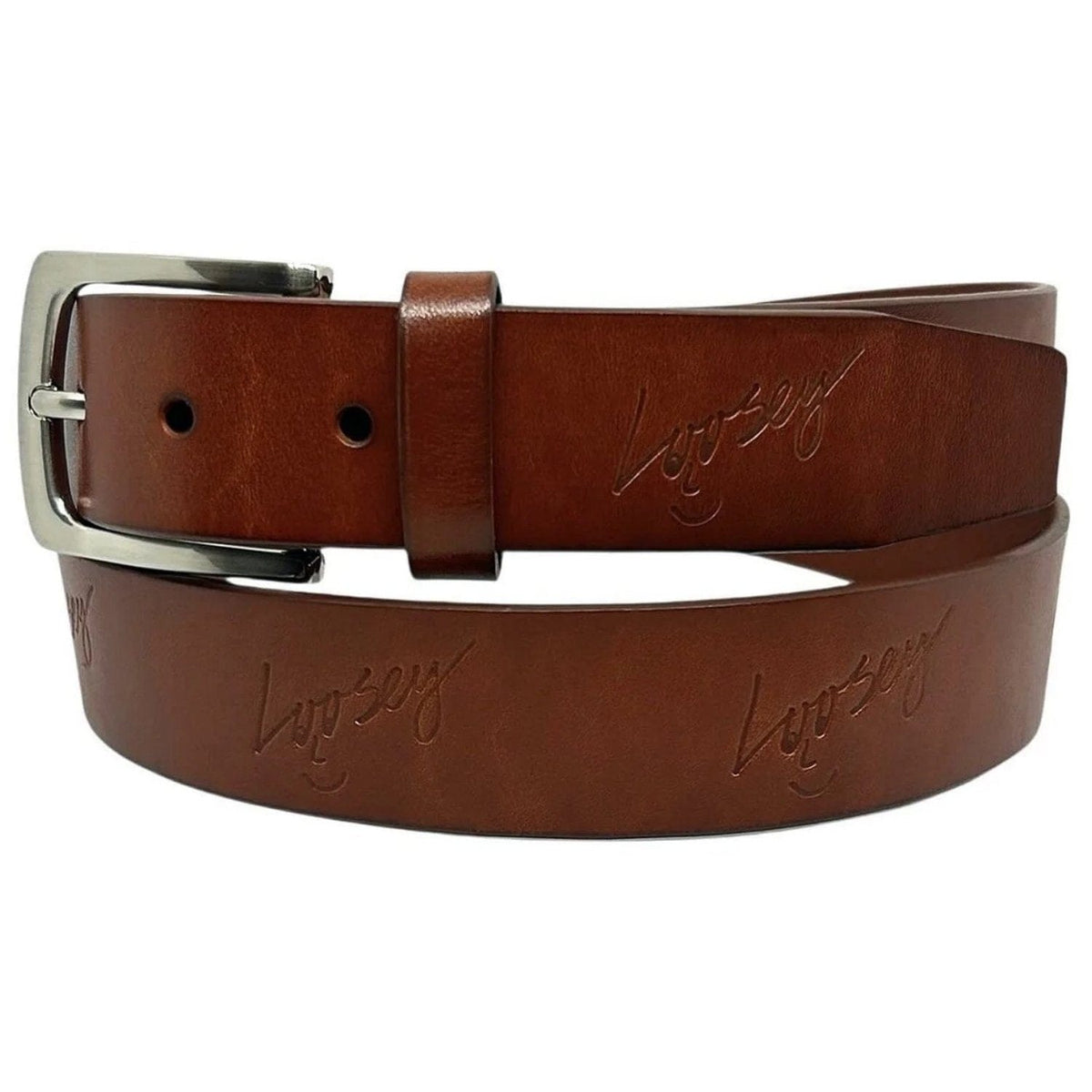 Brown Loosey Premium Buckle Belt for men, featuring a sturdy metal buckle and genuine leather strap.