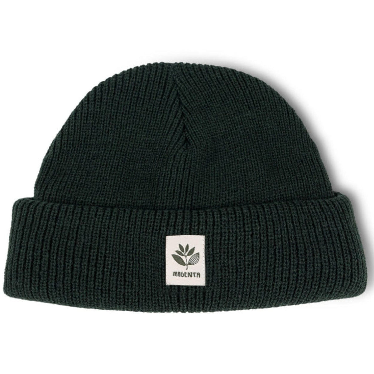 Magenta Skateboards Fam beanie in forest green with a snug fit, made from soft knit material for casual streetwear style.