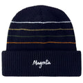 Magenta Skateboards Lines Beanie in black, featuring a snug fit and bold line pattern, ideal for skateboarding and casual wear.
