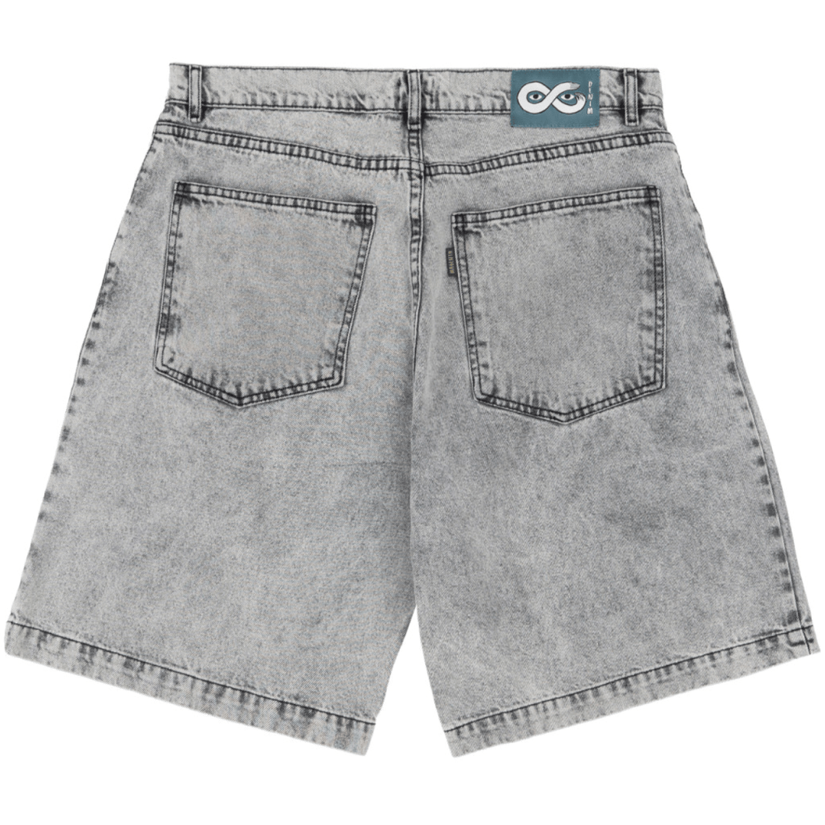 Magenta Skateboards OG Denim Long Shorts in acid wash, featuring a relaxed fit and classic denim styling.