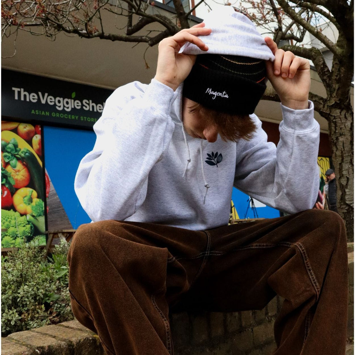 Black Magenta Skateboards Lines Beanie featuring a simple, stylish knit design, perfect for skateboarding and casual wear.