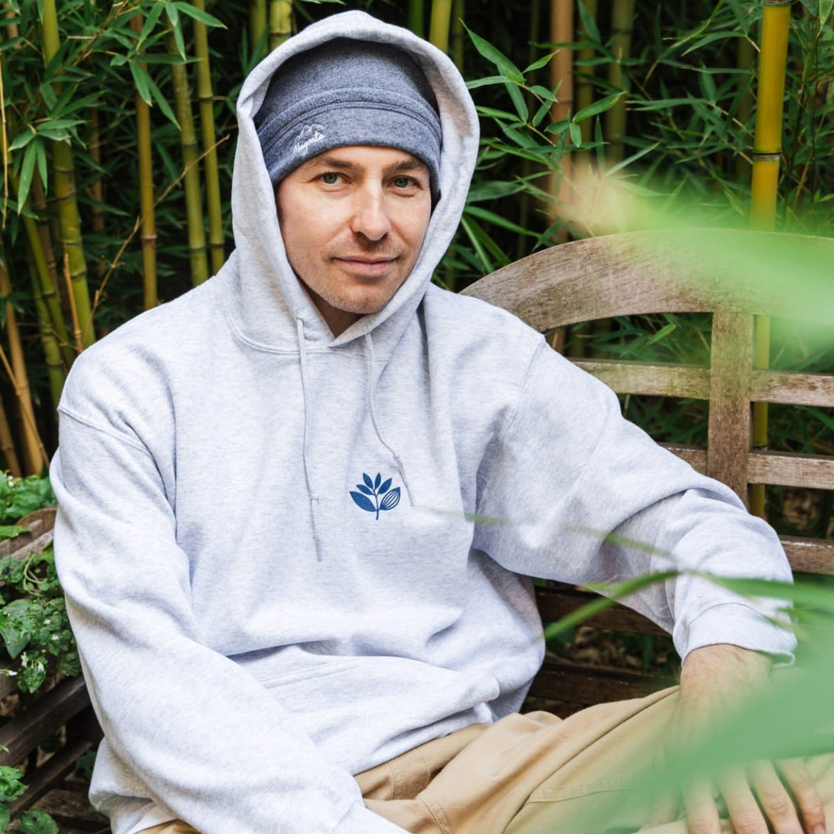Magenta Skateboards Plant hoodie in ash color, featuring a graphic plant design on a casual hoodie for skateboarding and everyday wear.
