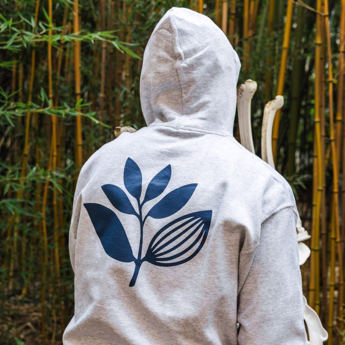 Magenta Skateboards Plant hoodie in ash color, featuring a plant graphic design on a casual hoodie.