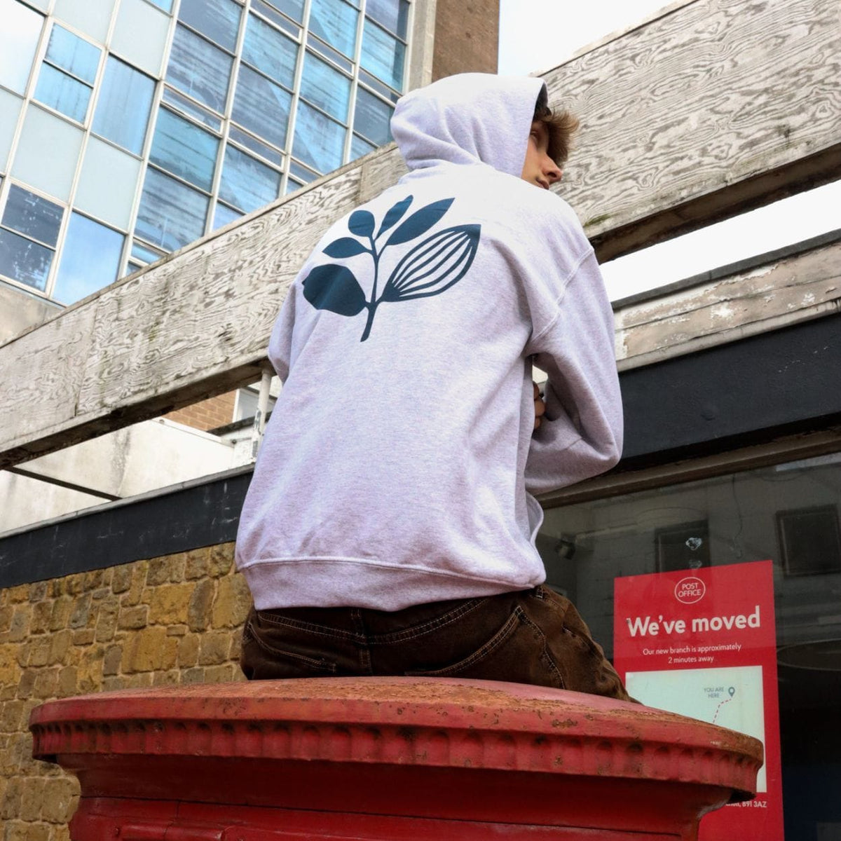 Magenta Skateboards Plant Hoodie in ash color, featuring a comfortable fit and plant graphic design on the hoodie.