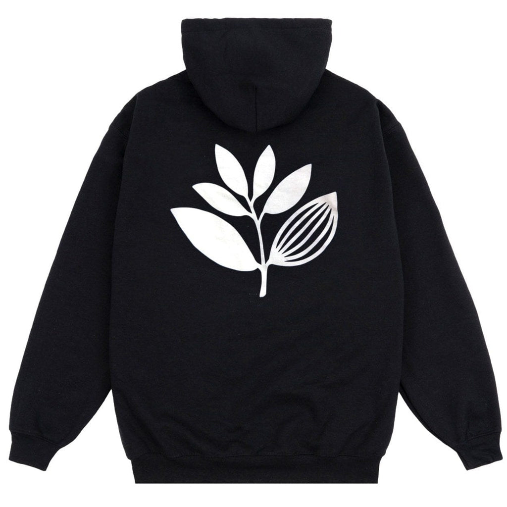 Black Magenta Skateboards Plant hoodie with a colorful plant graphic on the front, made from soft, comfortable fabric.