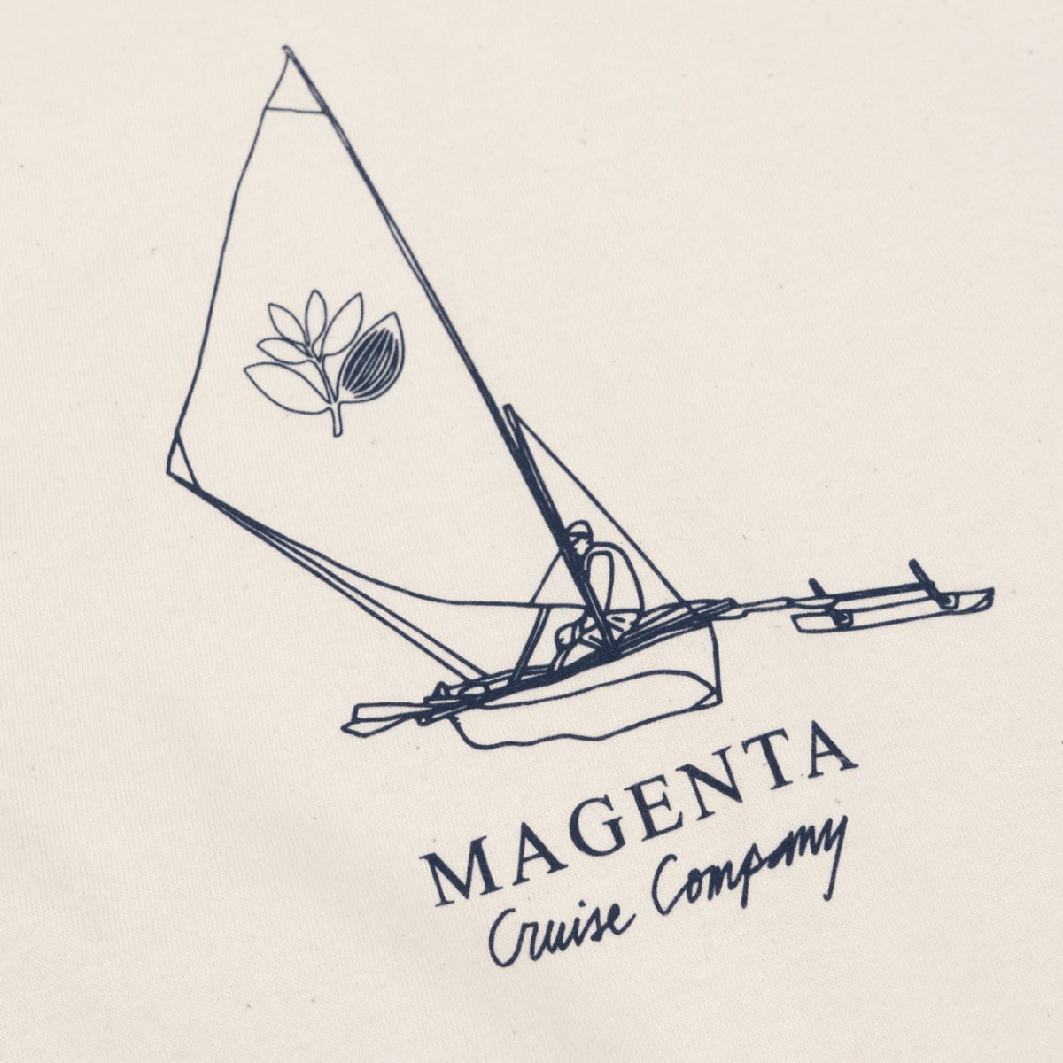Magenta Skateboards Cruise Co T-Shirt in natural color, casual fit tee with skateboarding graphics, made by Magenta Skateboards.