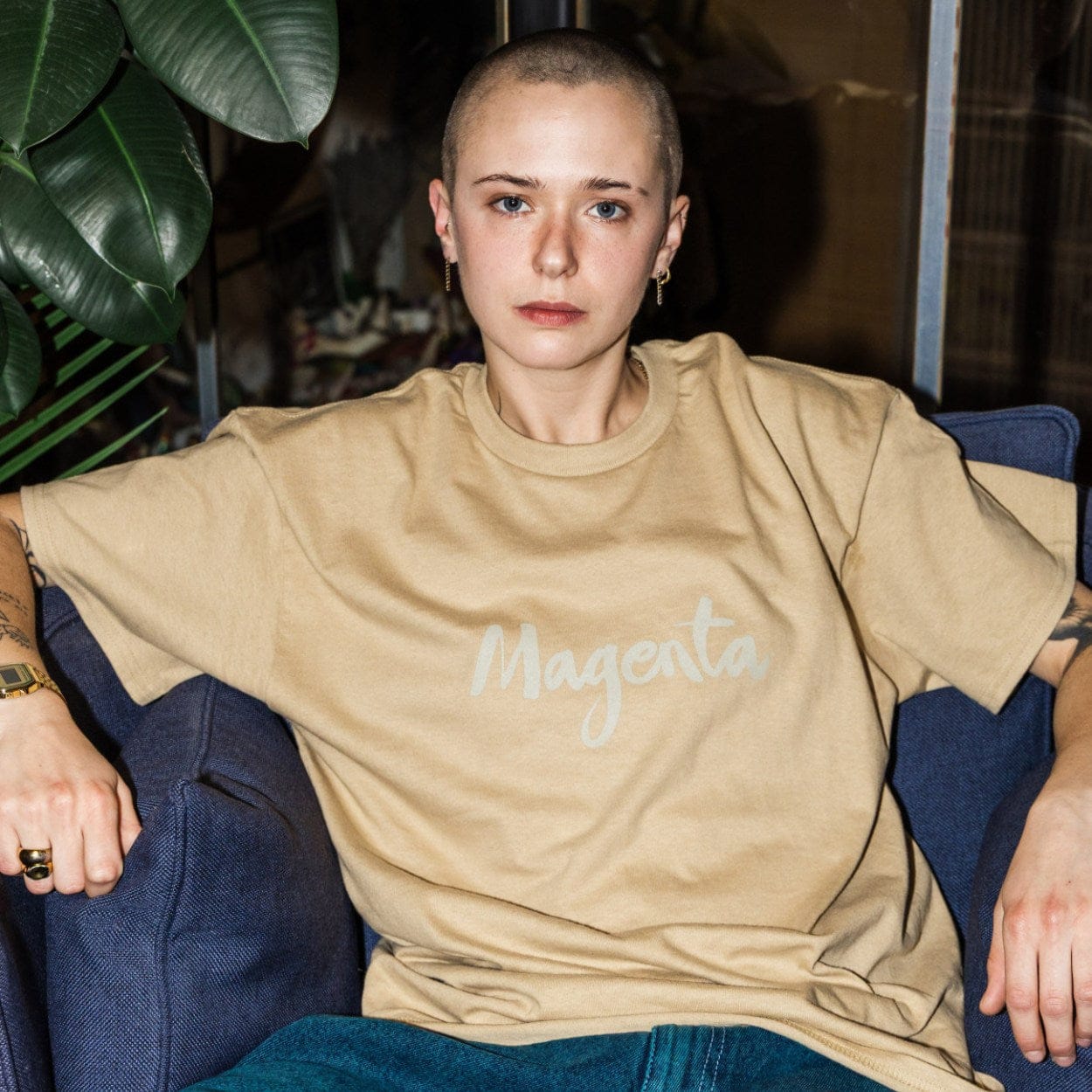 Magenta Skateboards Script T-Shirt | Beige - The Vines Supply Co