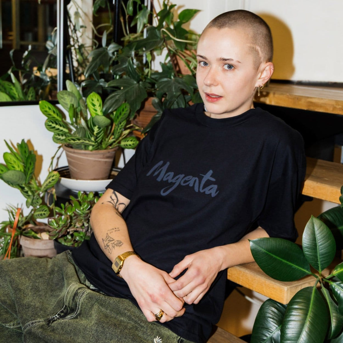 Magenta Skateboards Script T-Shirt | Black - The Vines Supply Co