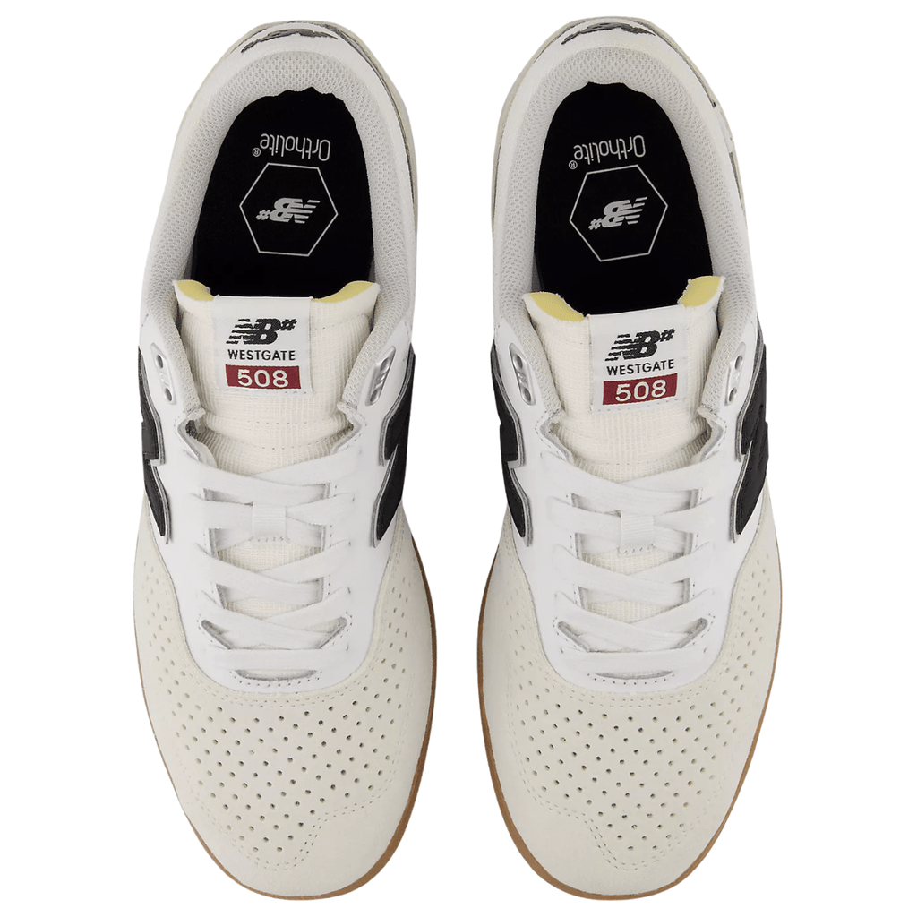 New Balance Numeric 508 Brandon Westgate skate shoes in Sea Salt and Black showing the low-cut design and skate-ready sole.