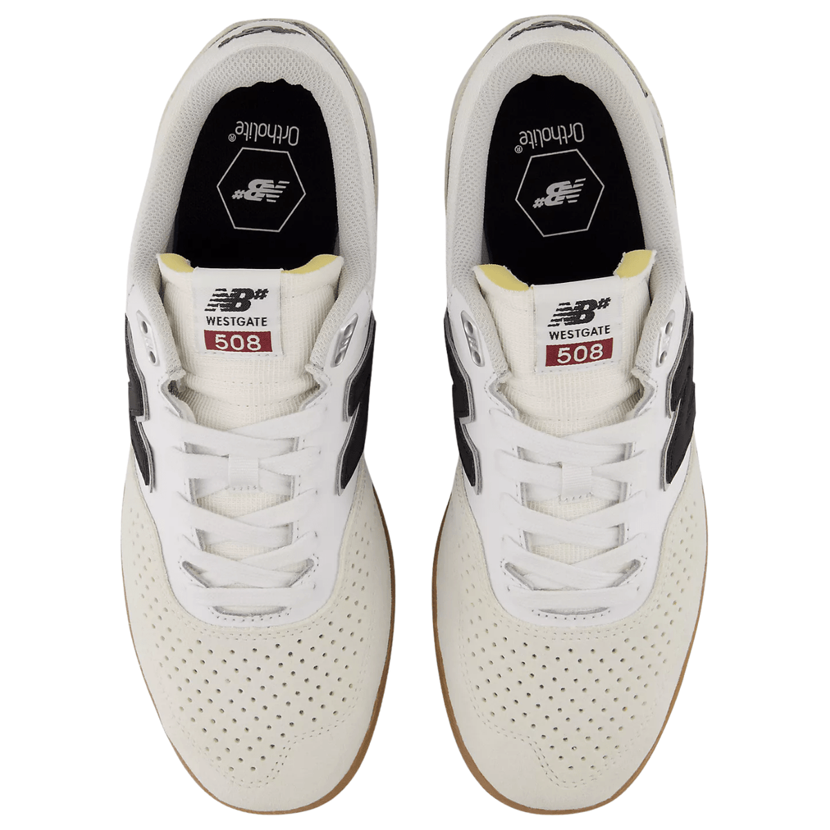 New Balance Numeric 508 Brandon Westgate skate shoes in Sea Salt and Black showing the low-cut design and skate-ready sole.