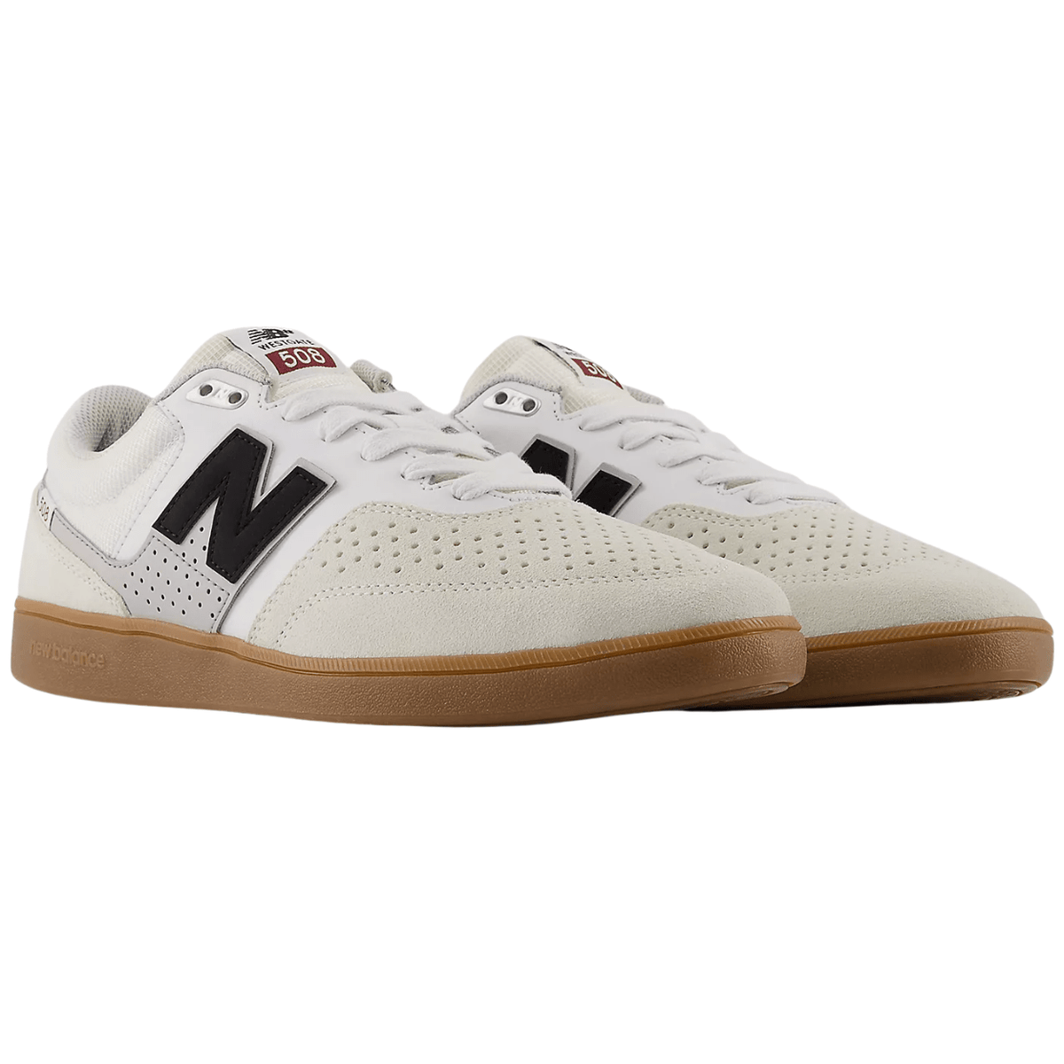 New Balance Numeric 508 skate shoes in Sea Salt and Black with a sleek design, featuring durable construction and skate-ready style.