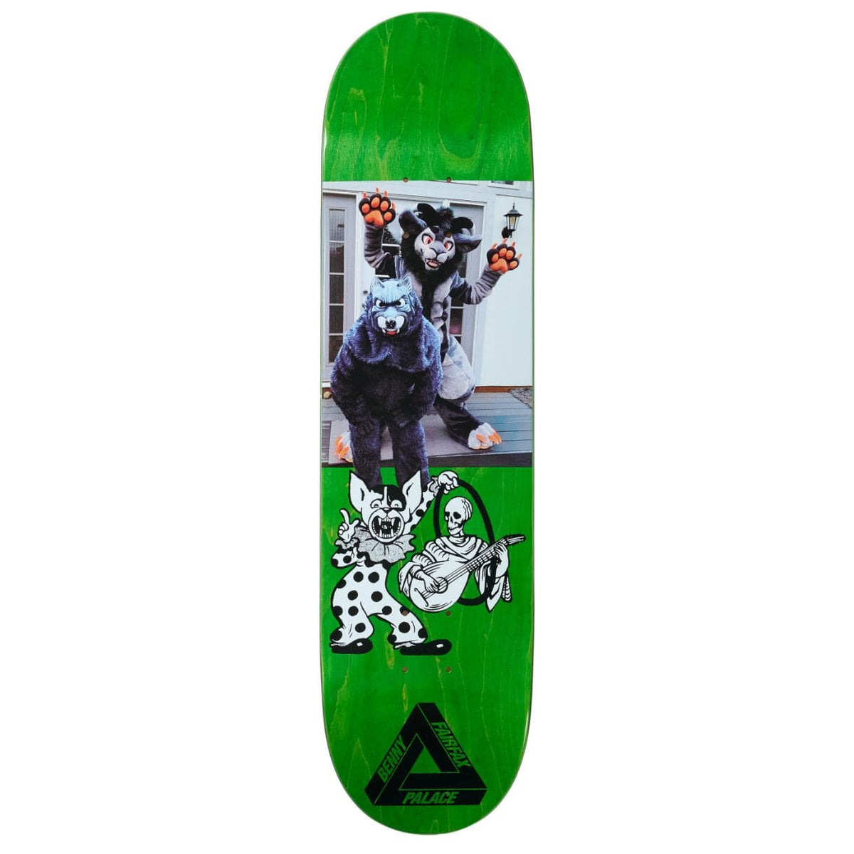 Palace Benny Pro S43 skateboard deck in 8.1 inch width, featuring graphic design and branding on a wooden deck for skating use.