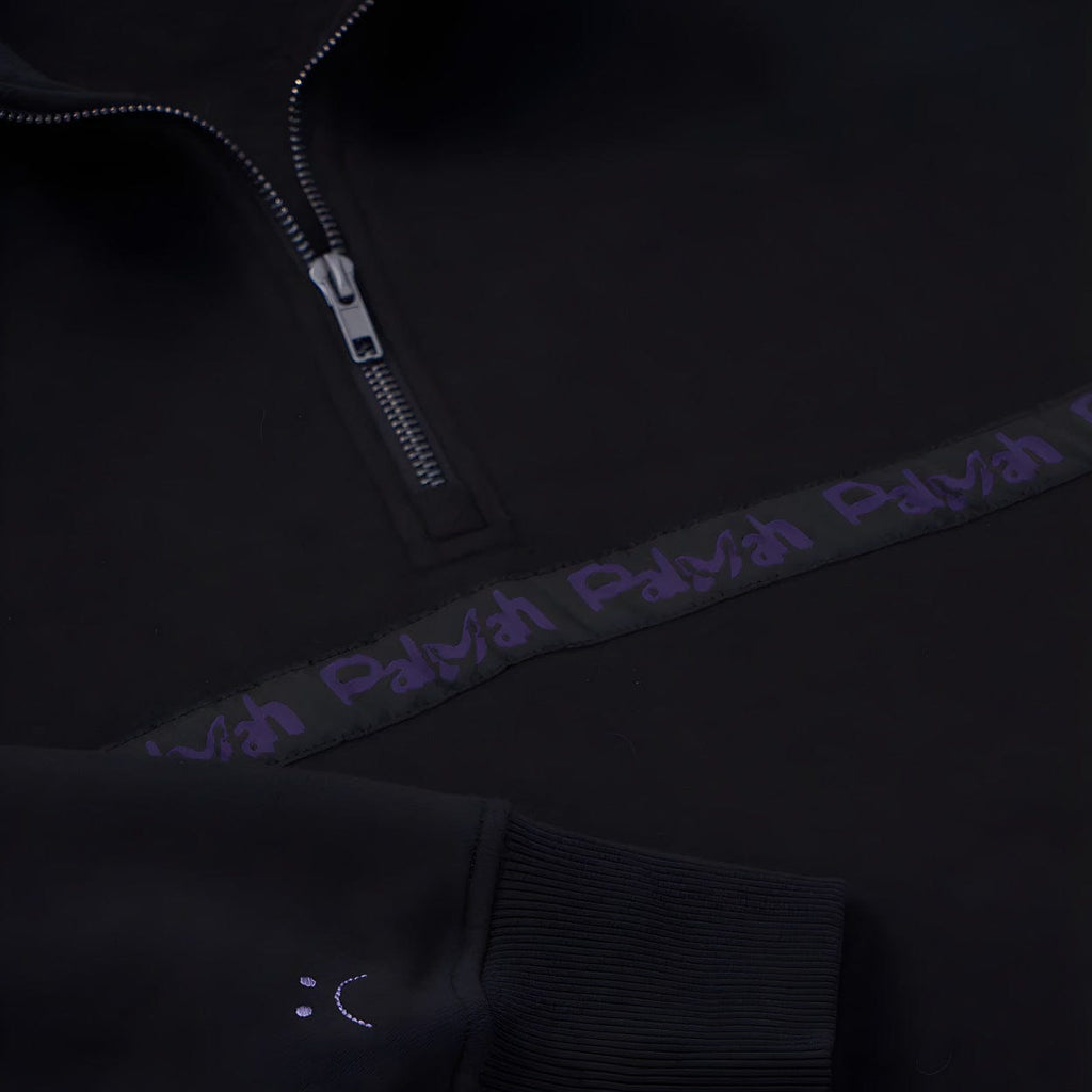 Black Palmah NZ Surf Quarter Zip Fleece, cozy fleece with a quarter zip design, perfect for casual wear and outdoor activities.