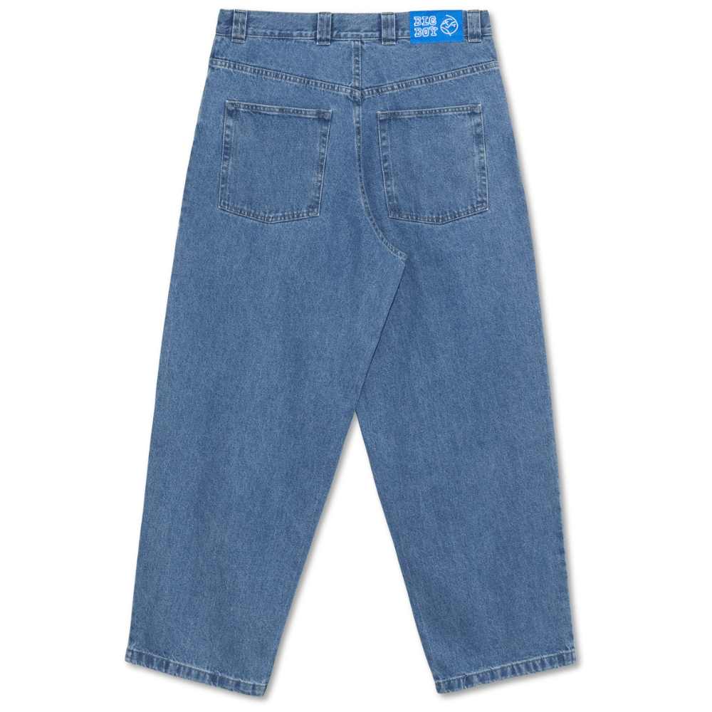 Mid blue Polar Skate Co Big Boy jeans with classic fit and detailed stitching, displayed on a neutral background.