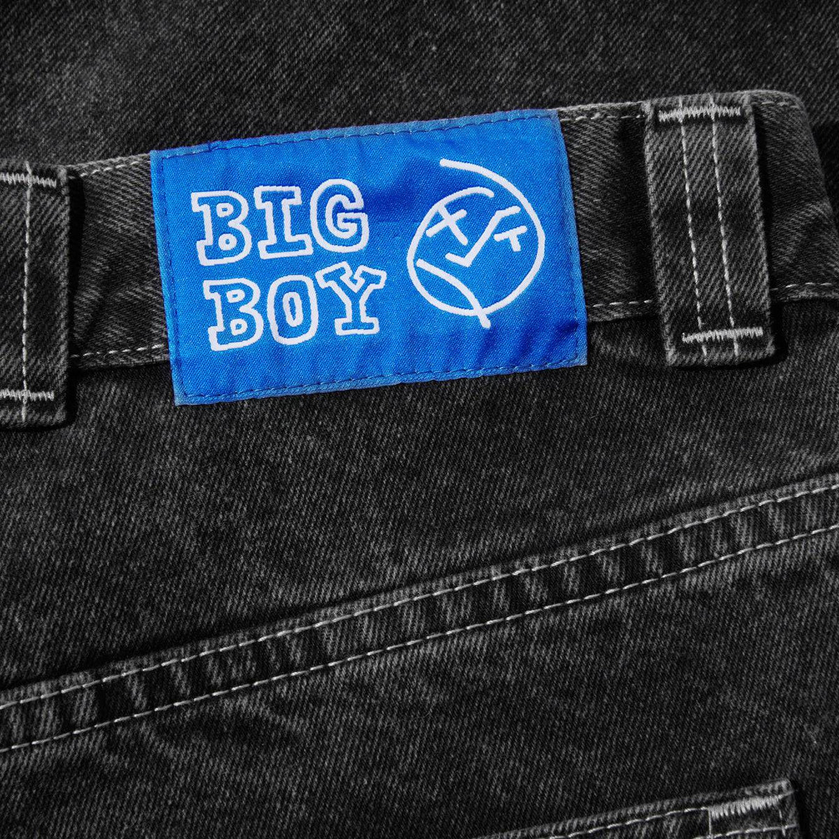 Polar Skate Co Big Boy Jeans in silver and black, showcasing a relaxed fit denim design with visible stitching and classic five-pocket style.