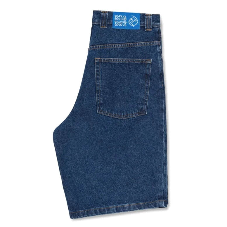 Dark blue Polar Skate Co Big Boy Shorts, casual men's shorts with a relaxed fit, featuring the Polar logo on the waistband.