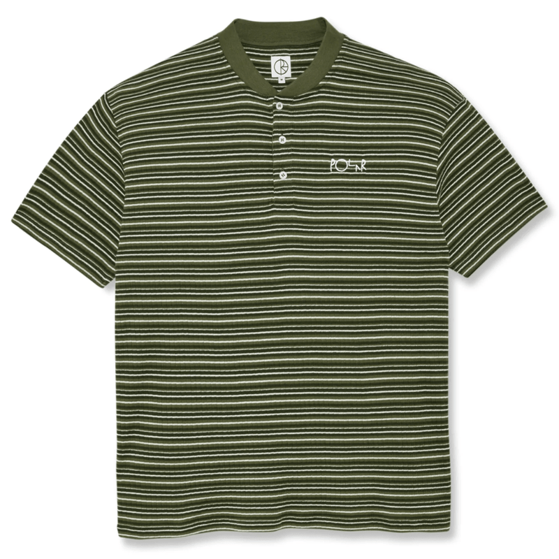 Polar Polar Skate Co Stripe Rib Henley T-Shirt | Uniform Green Tees | The Vines