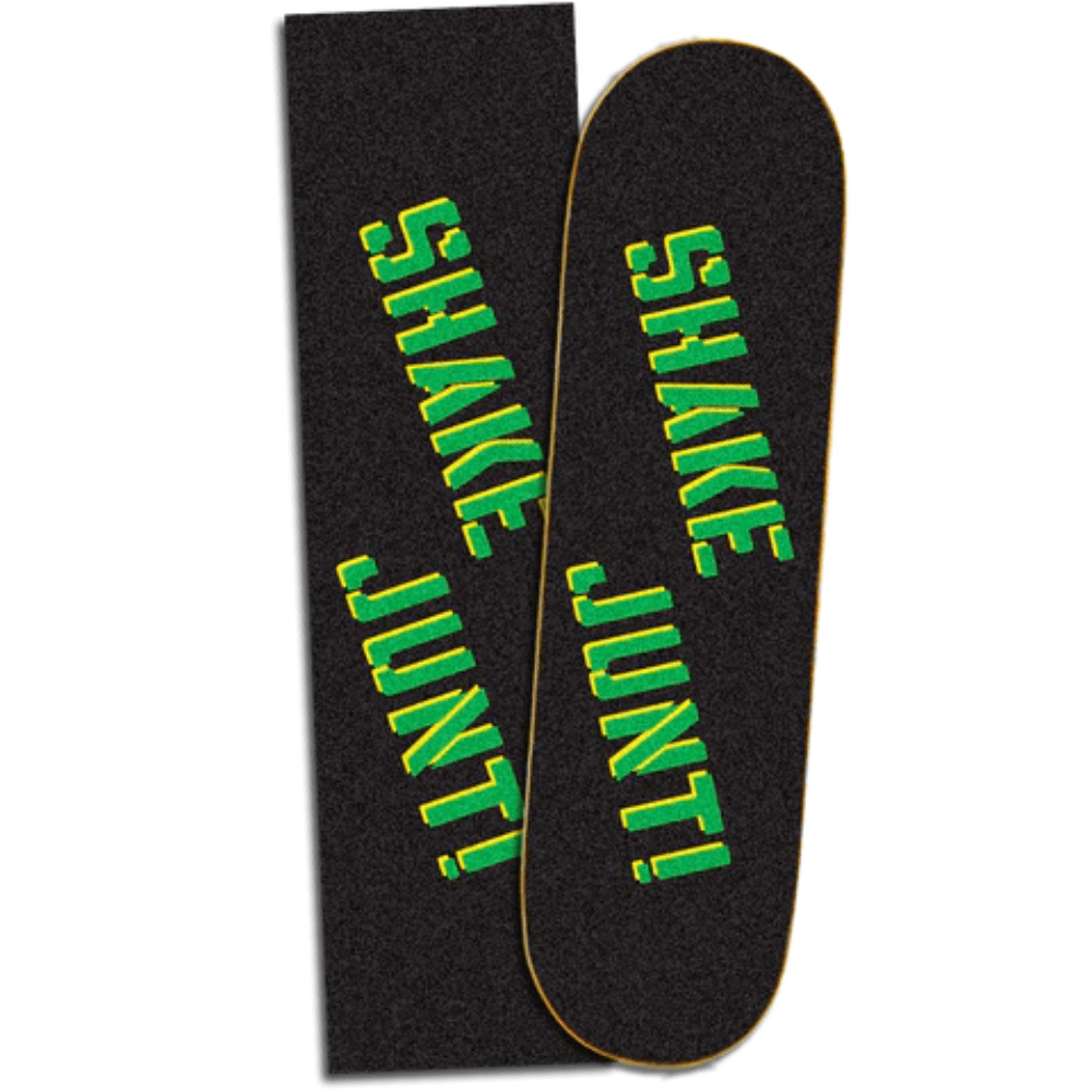 Black Shake Junt OG Spray Grip Tape sheet, durable skateboard grip tape with Shake Junt branding and textured surface for better grip.