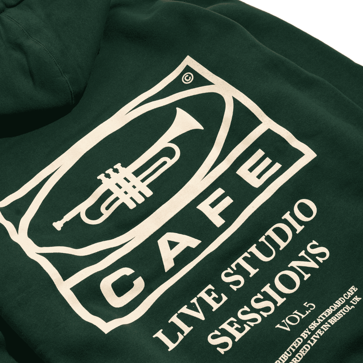 Skateboard Cafe 45 Hoodie | Forest Green & Cream - The Vines Supply Co
