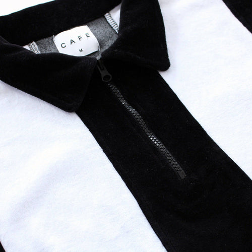 Skateboard Cafe Skateboard Cafe Stripe 1/4 Zip Velour Polo Shirt | Black / White Shirts | The Vines