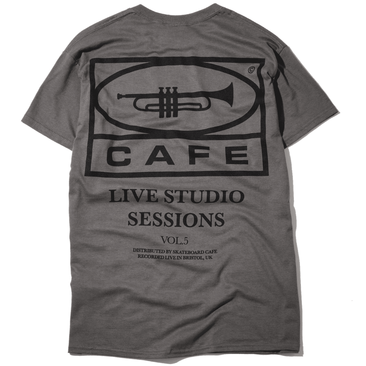 Skateboard Cafe 45 T-Shirt | Charcoal & Black - The Vines Supply Co
