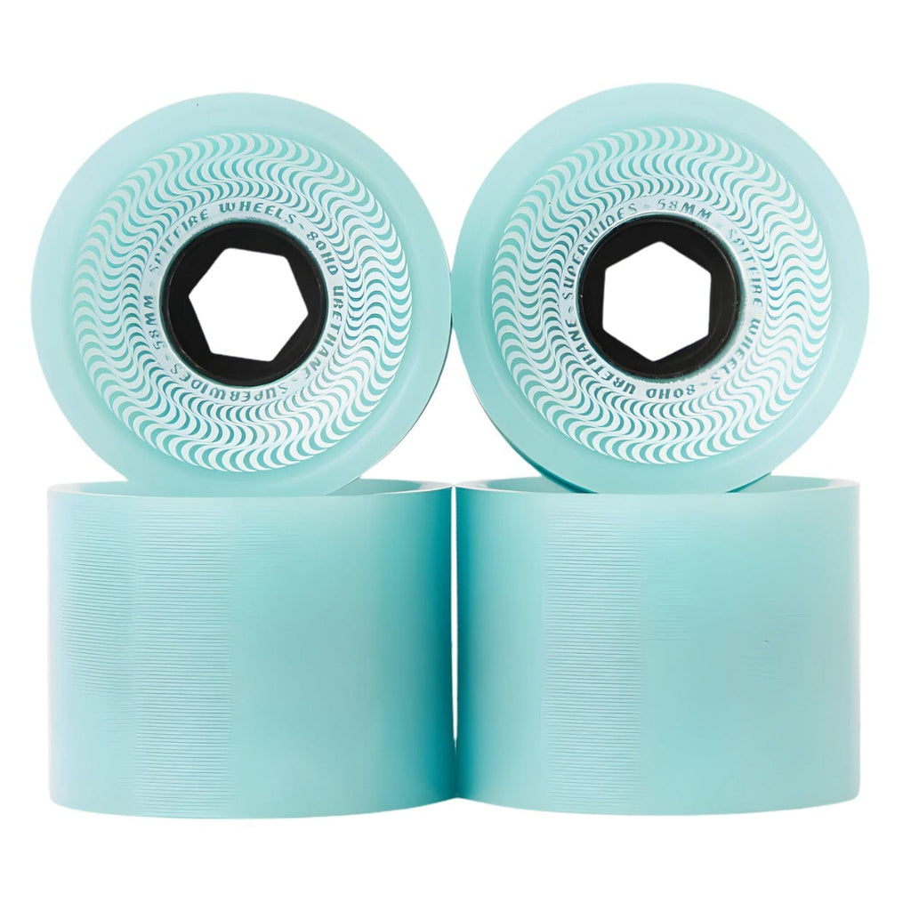 Spitfire Superwide 80HD Soft Seafoam Blue skateboard wheels, 58mm, designed for smooth rides and excellent grip.
