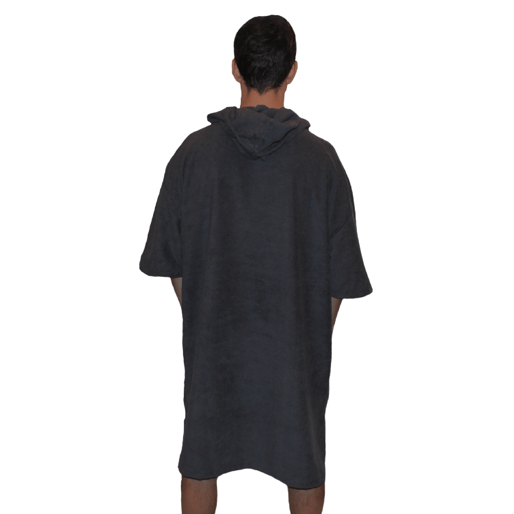SRF DRY Changing Robe in hooded poncho style, ideal for surf, swim, and triathlon, shown draped and ready for use.
