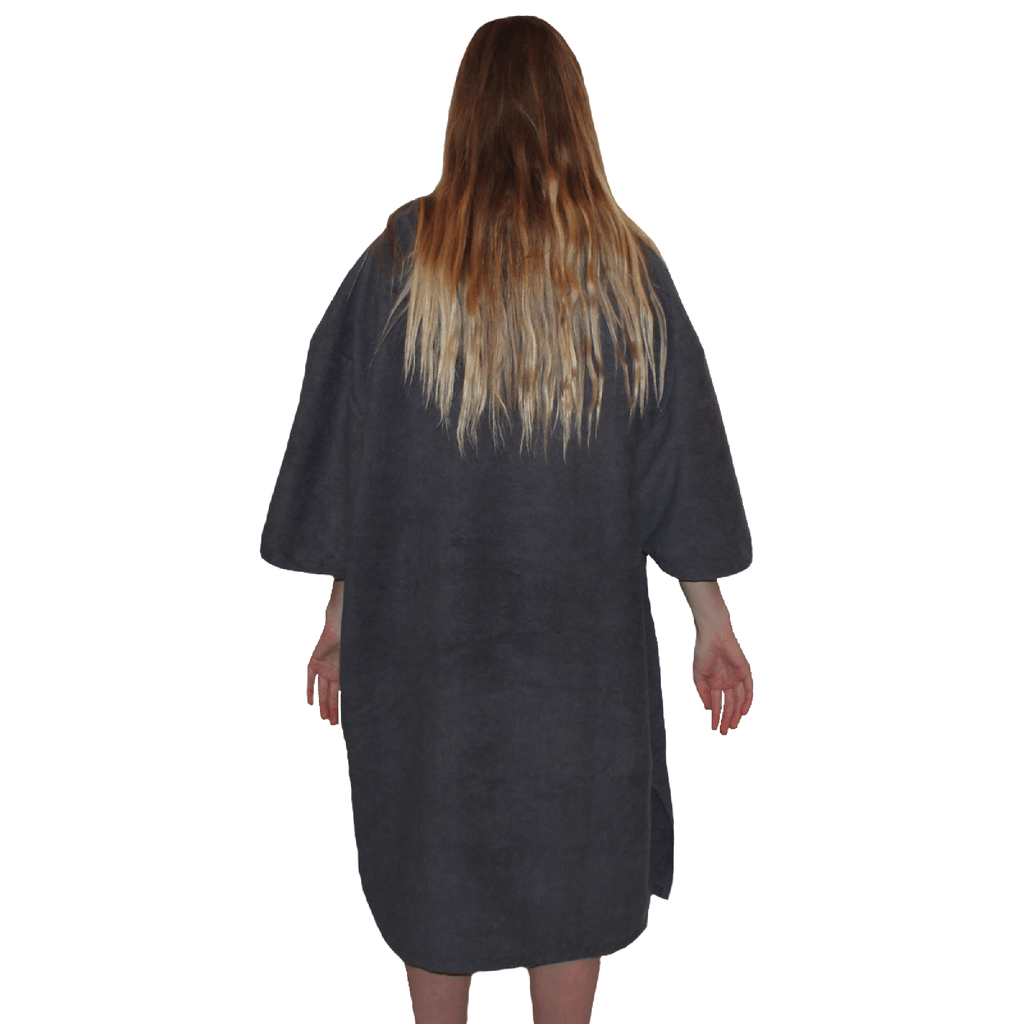 SRF DRY Hooded Changing Robe for surf, swim, and triathlon, made of absorbent towel material with a comfortable hood and spacious design.